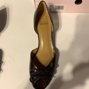 Brown peep toe heels with bows